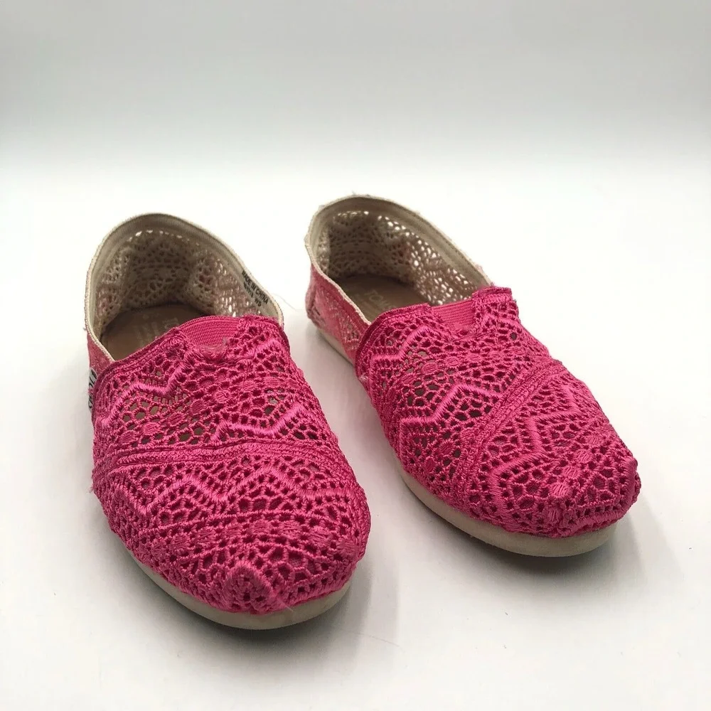TOMS Moroccan Flat Shoes Womens Size 5 Ombre Pink Crochet Lace Slip‎ On 451113